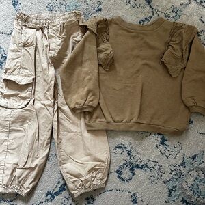 Tan Cargo Pants and Brown Sweatshirt Set